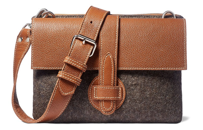 Women’s Leanne Crossbody- Grey Wool Blend- Cognac Leather Modus Rio