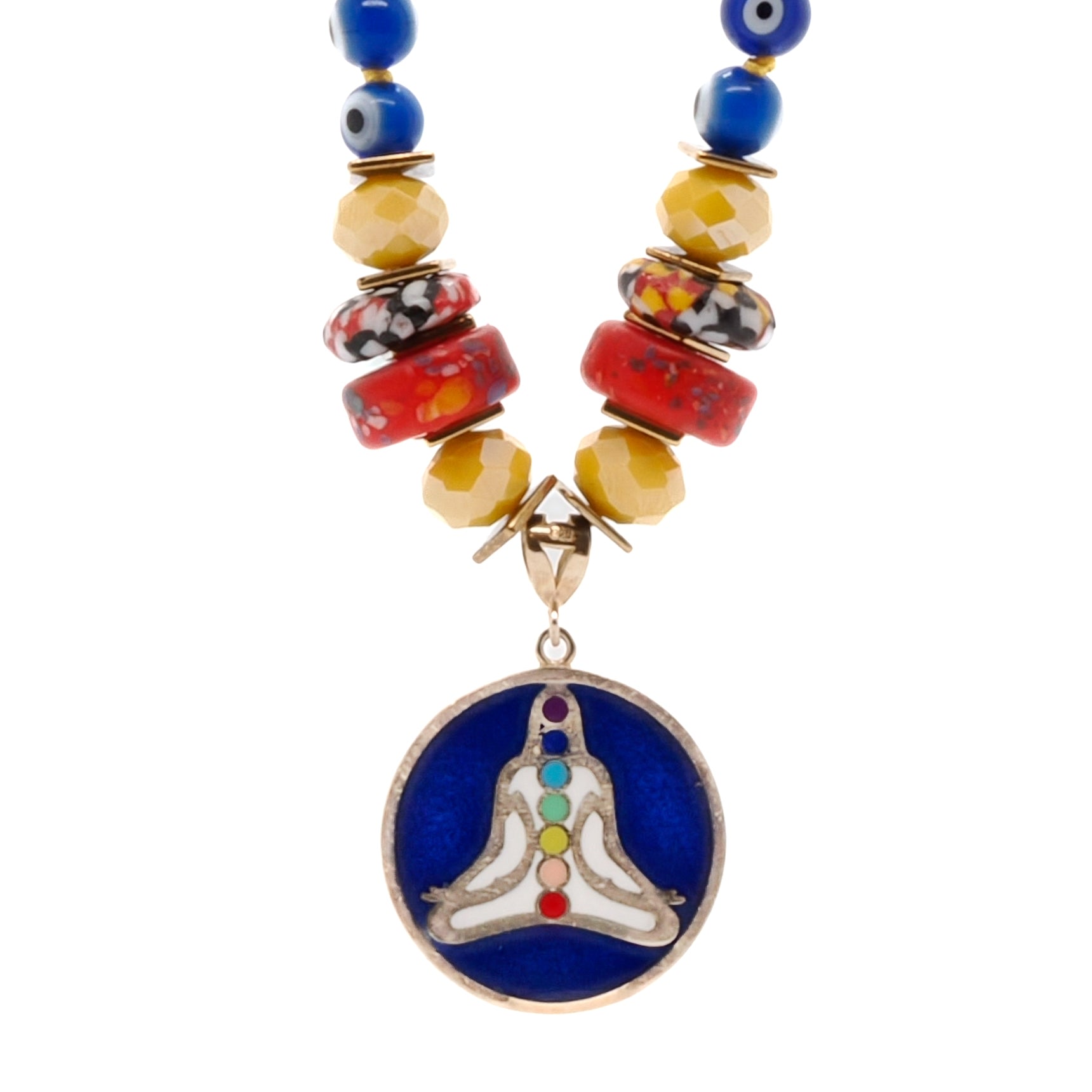 Women’s Red / Blue / Yellow Evil Eye Chakra Mala Necklace Ebru Jewelry