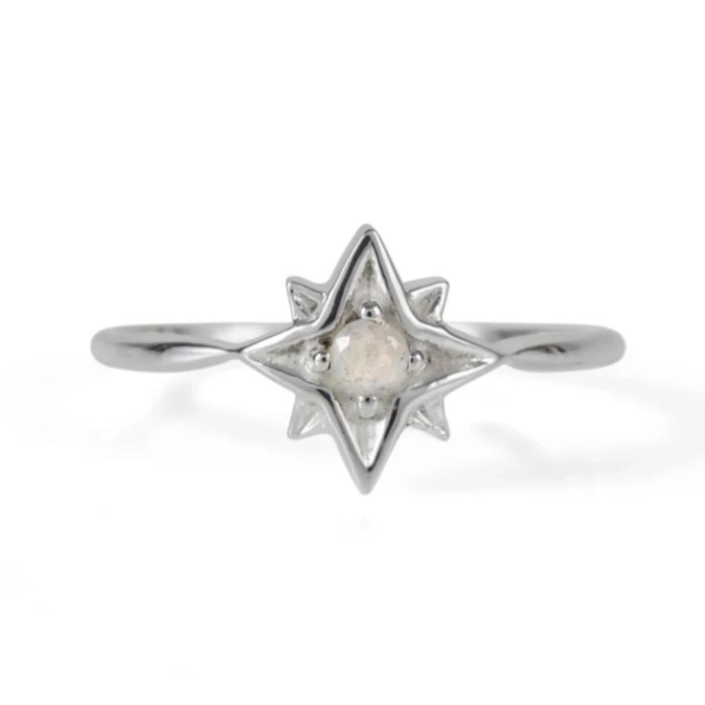 Women’s Guiding North Star Silver Ring - Moonstone Charlotte’s Web Jewellery