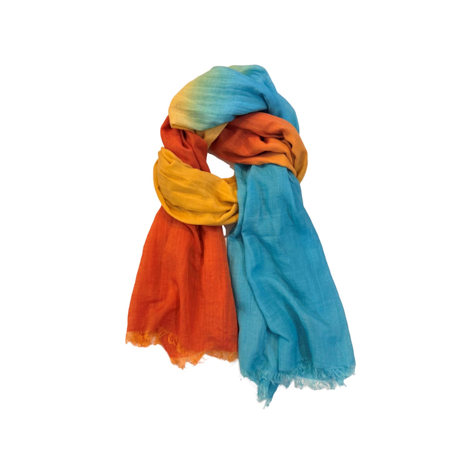 Tiger And The Monkey Women's Blue / Yellow / Orange Ombre Turquoise Orange Silk Cotton Pareo Wrap Scarf