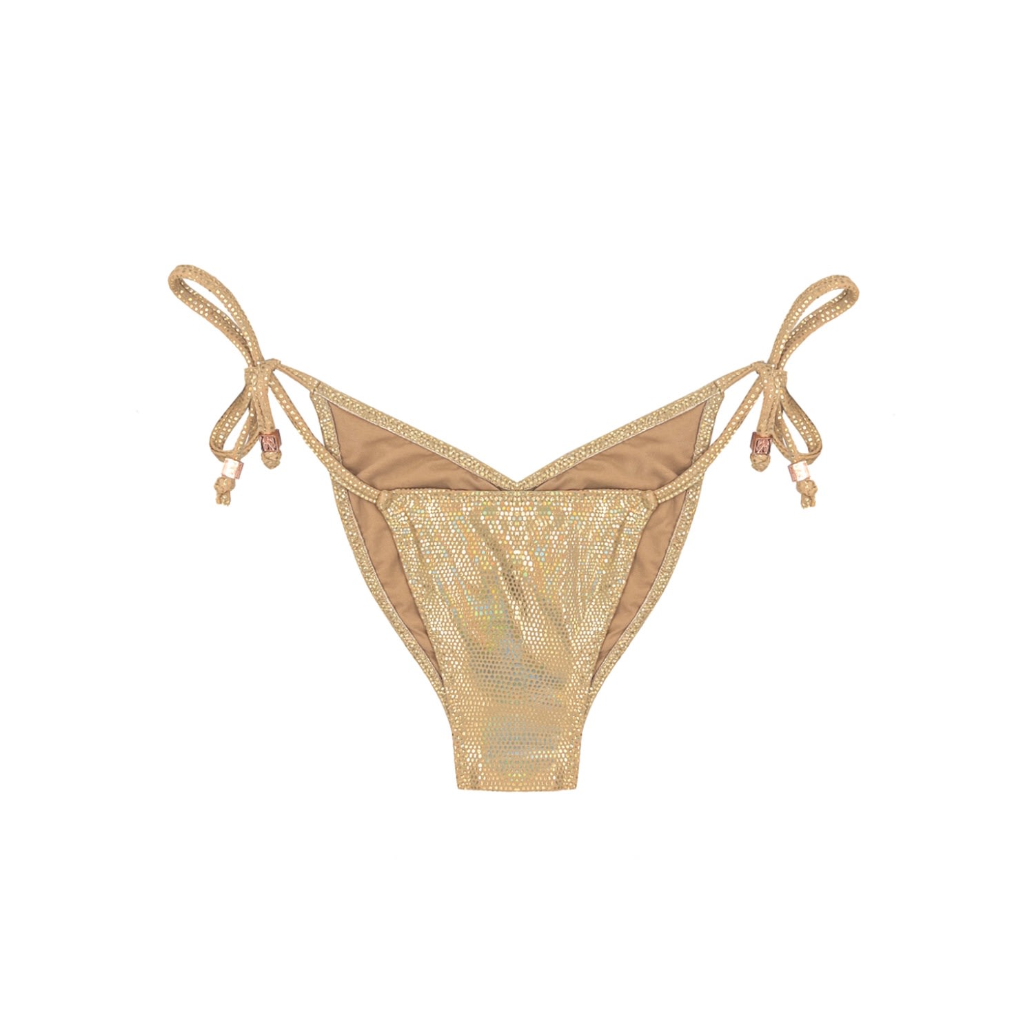 Women’s Gold Metallic Shine Tie-Side Bikini Bottom Gisele Large Elin Ritter Ibiza