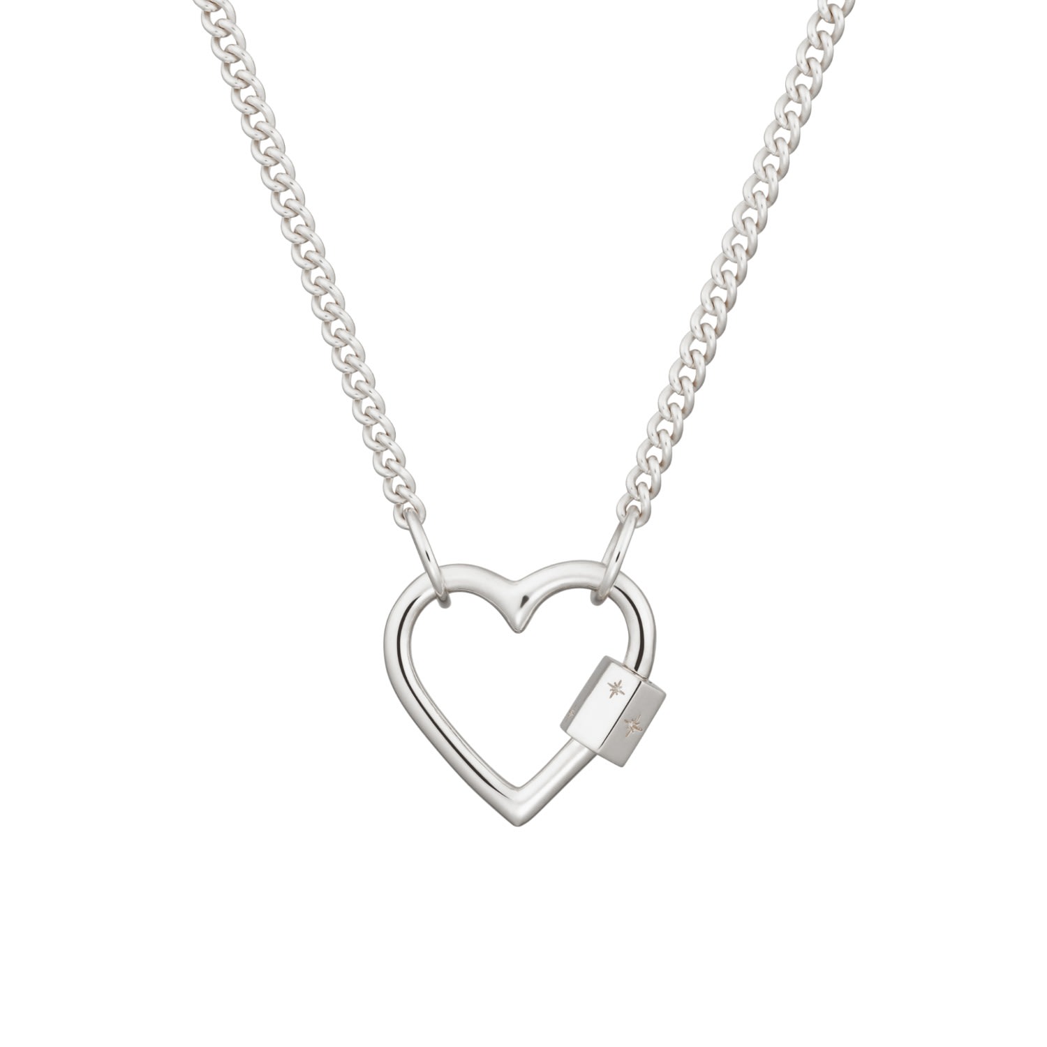 Lily Charmed Women's Sterling Silver Heart Carabiner Curb Chain Necklace In Silver