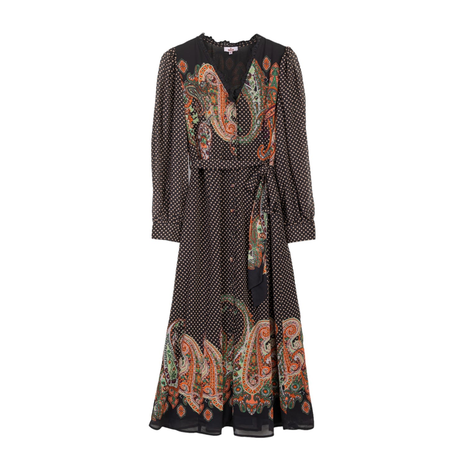 Niza Women's Black Matilda Combined Printed Midi Dress In Black