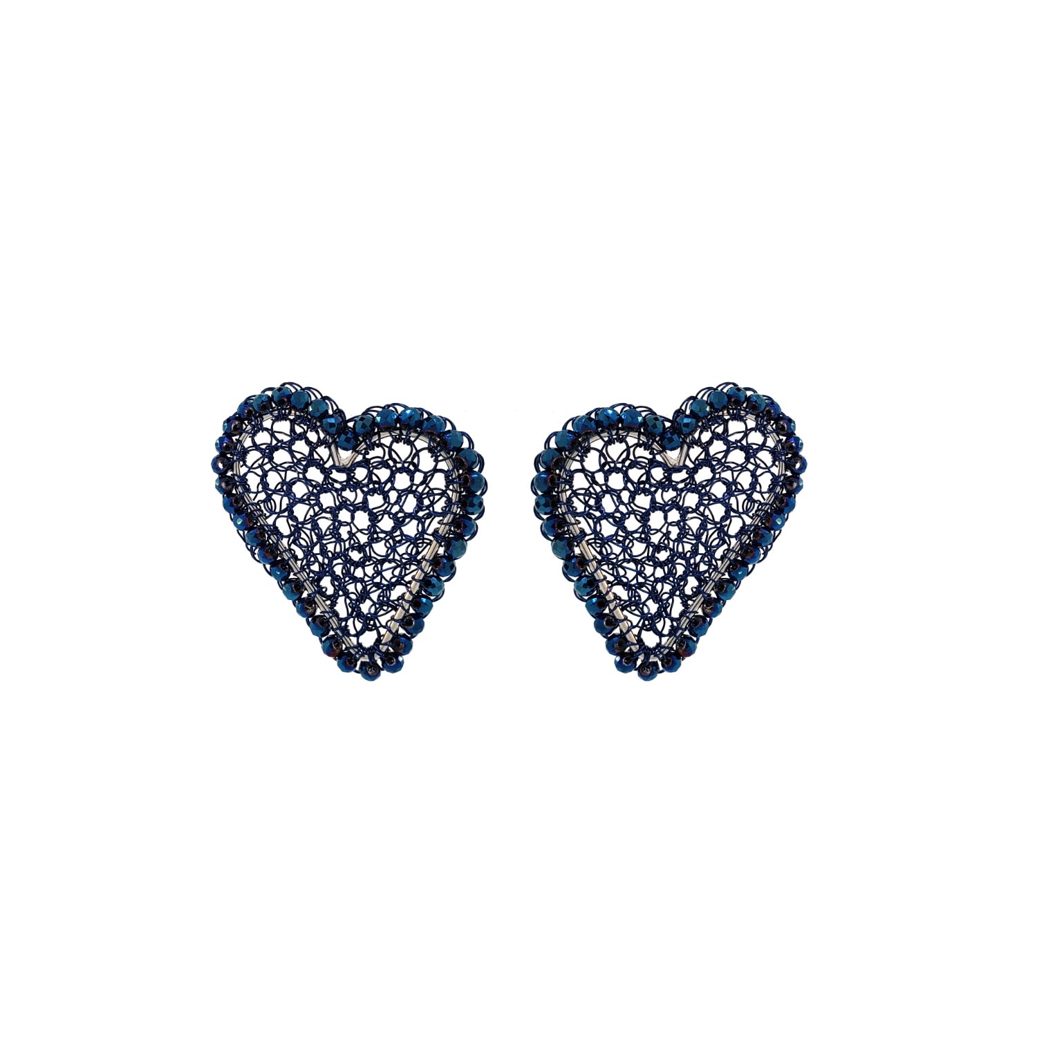 Women’s Blue & Silver Amour Mesh Posts Handmade Crochet Earrings Lavish by Tricia Milaneze