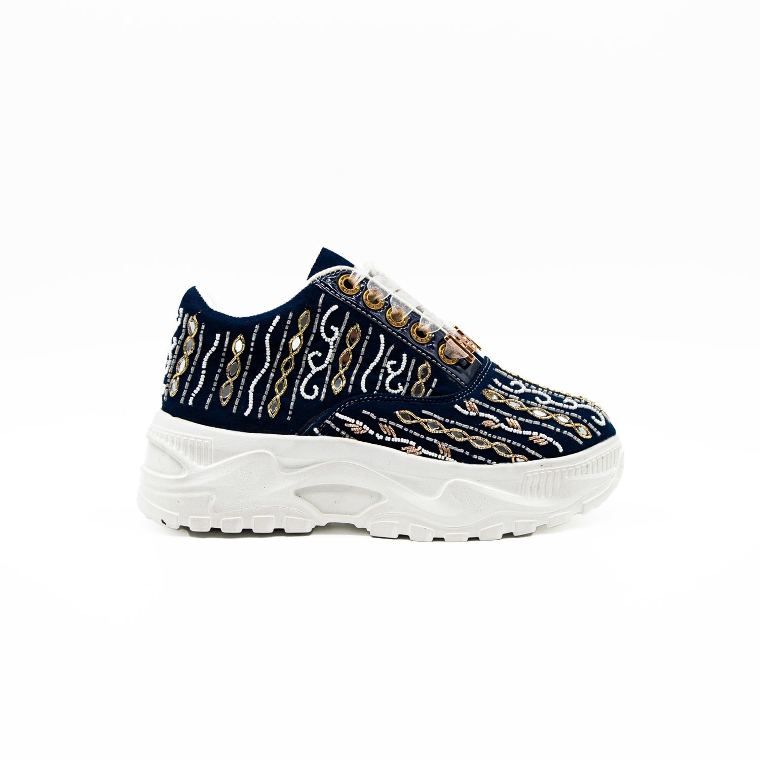 Rettrose Women's The Mia Luxury Dusky Blue Suede Handmade Embellished Trainers In Blue