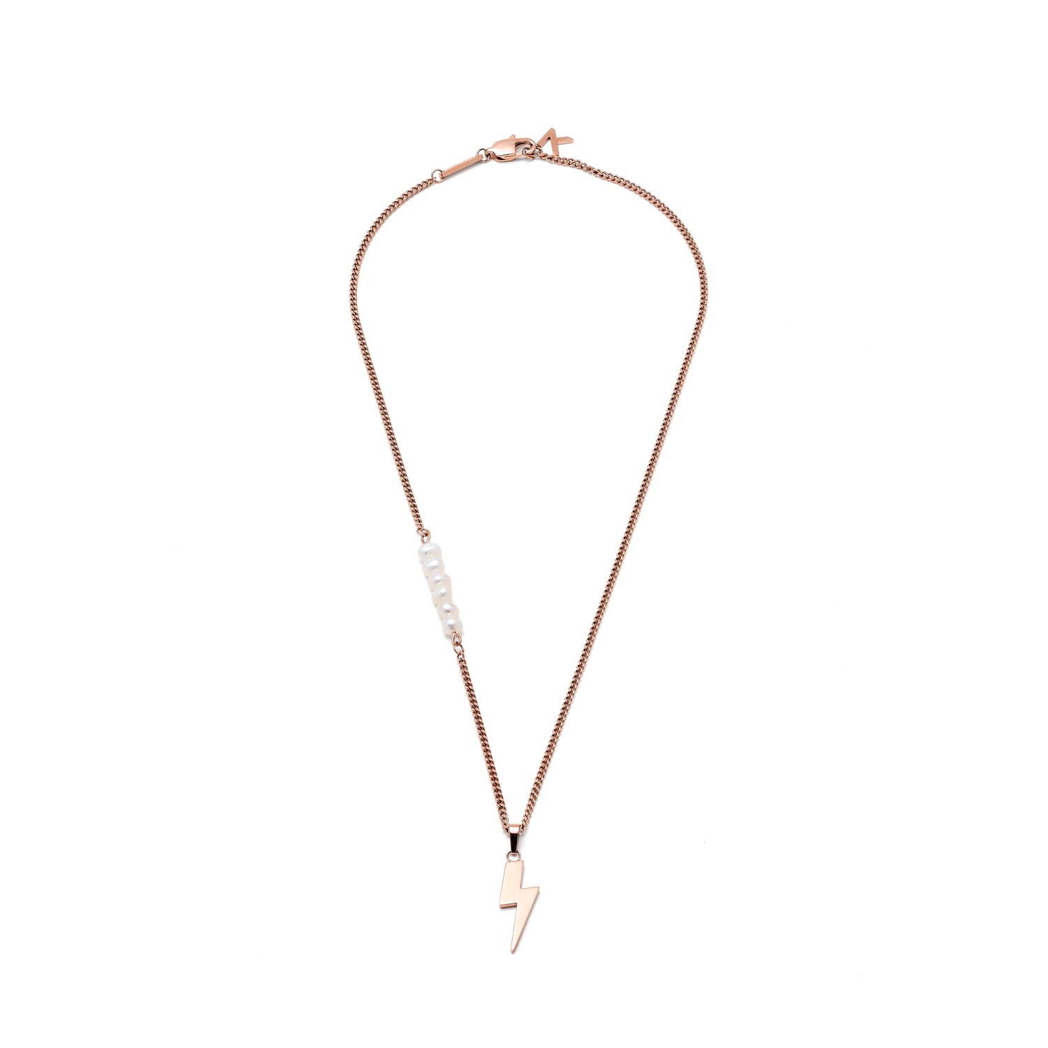 Women’s Duality Lightning Necklace - Rose Gold & White Pearl 470Mm Klasse14