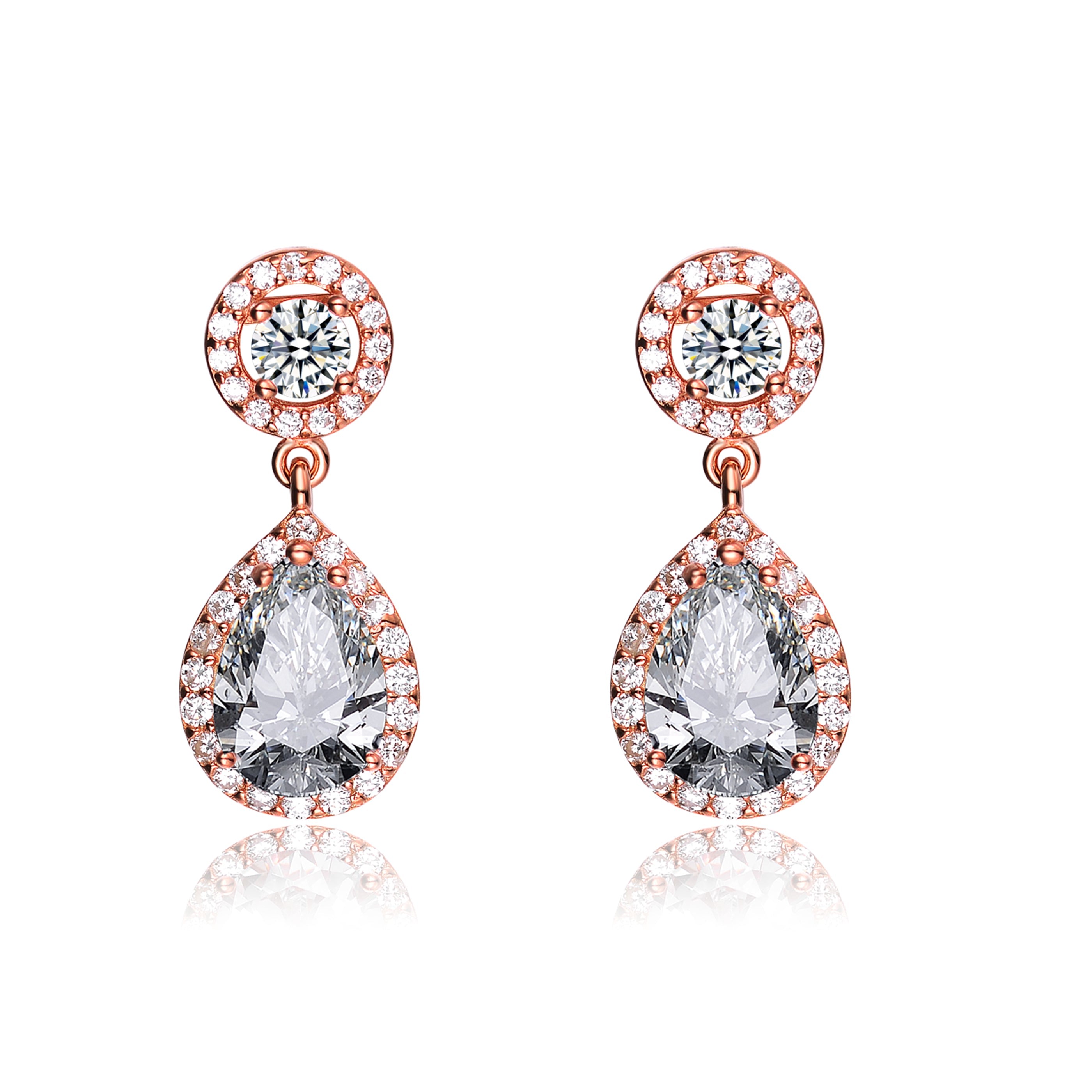 Women’s White / Rose Gold Sterling Silver Cubic Zirconia Pear Drop Rose Gold Earrings Genevive Jewelry