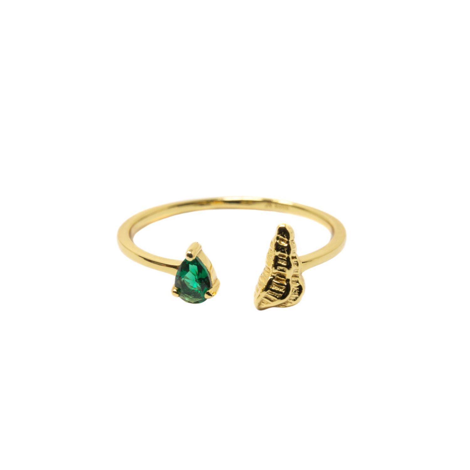 Nasi Silver Women's Shell Sedef Ring- Green Spinel, Gold In Gold