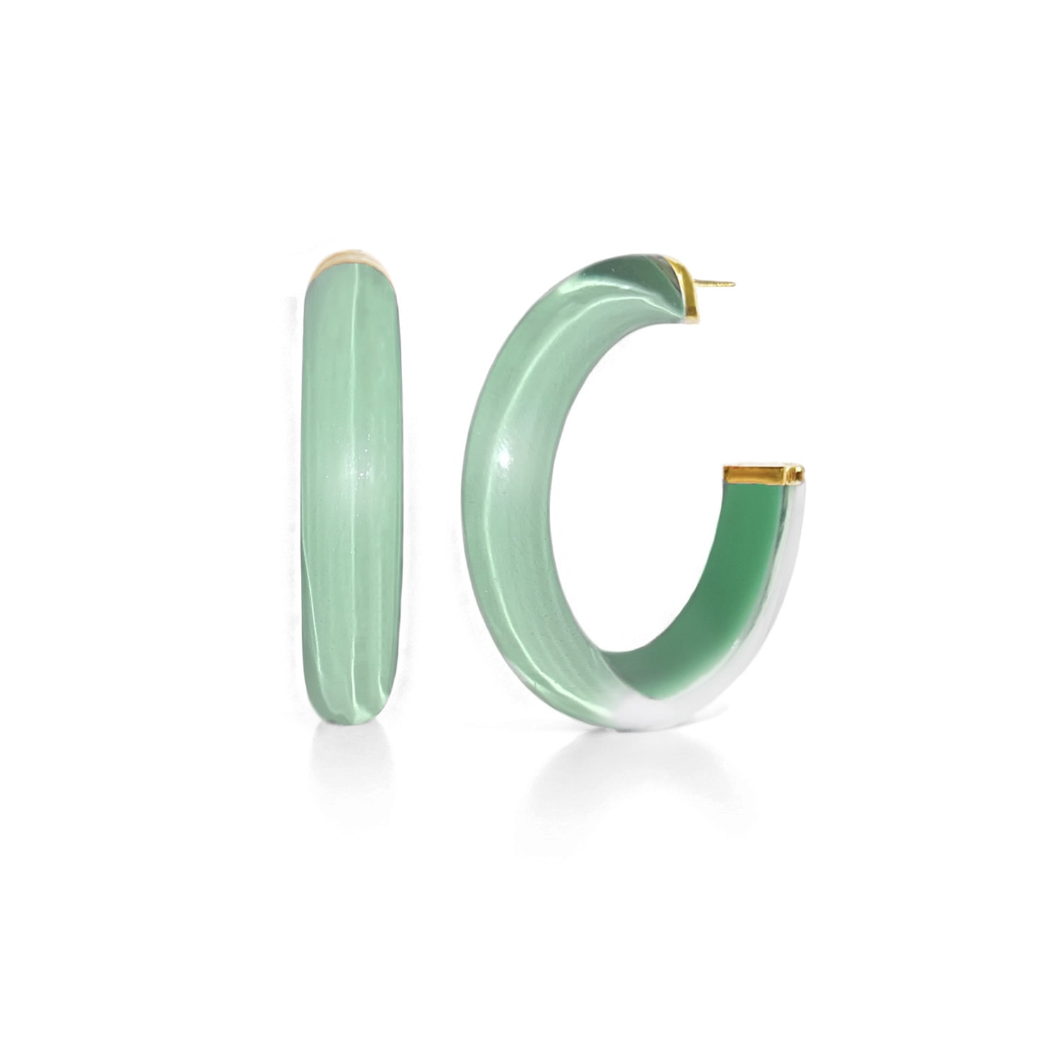 Gold & Honey Women's Green / Gold Small Illusion Hoops In Moody Jade