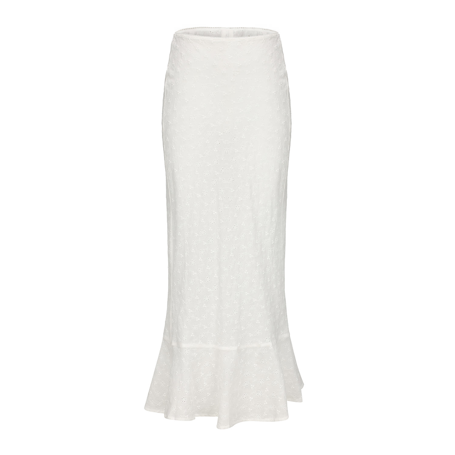 Nuaje Nuaje Women's White Flare-hem Bias Skirt In Cotton Eyelet In White