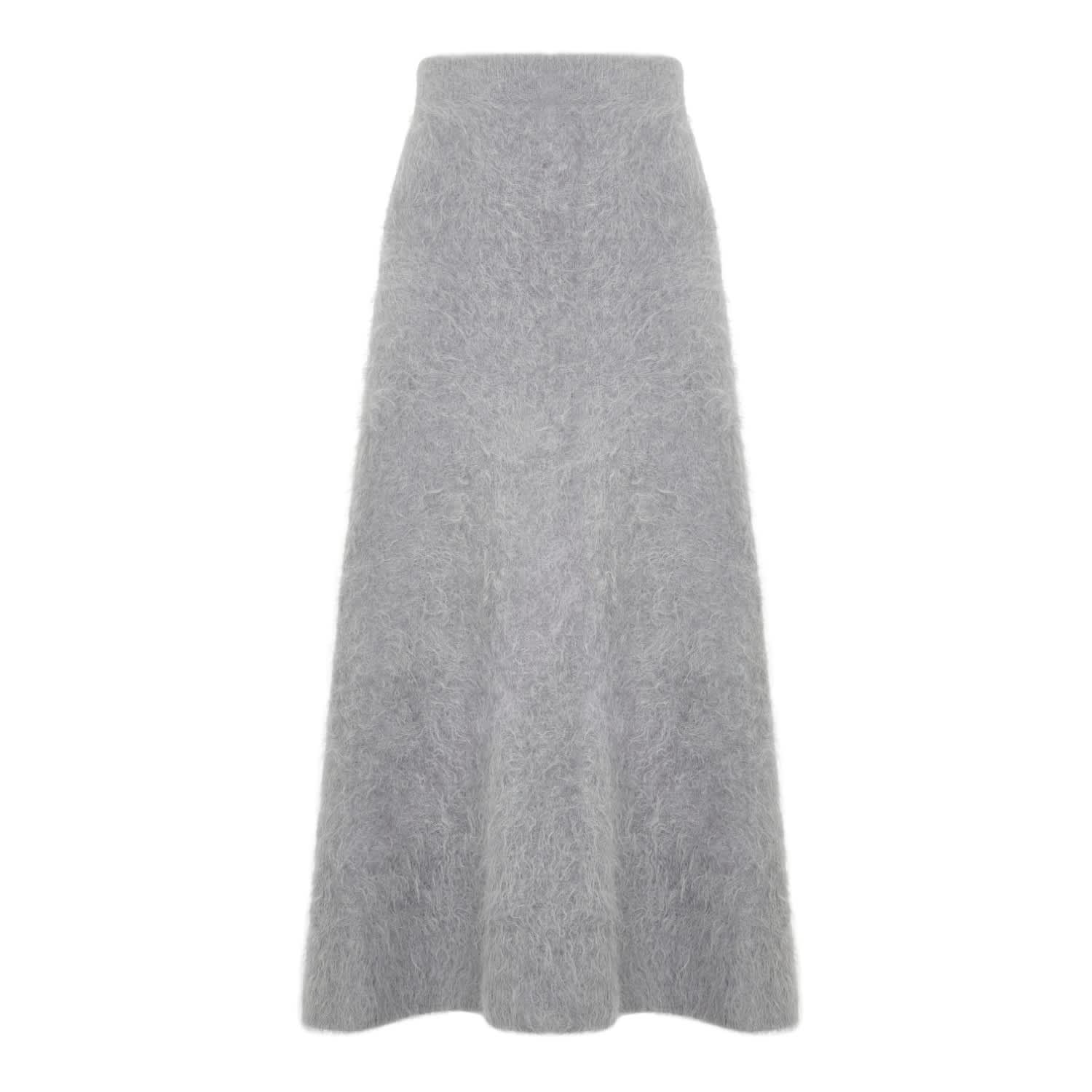 Grey Alpaca Wool Long Fluffy Skirt KK Wolf Badger