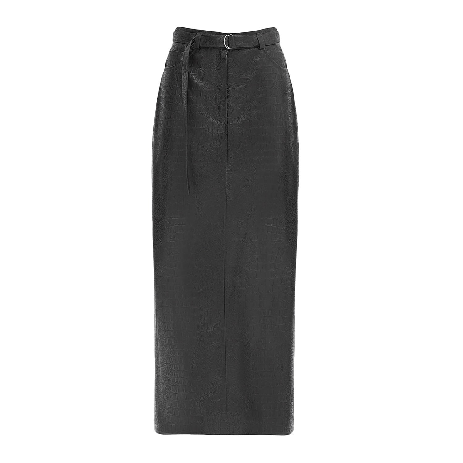 Julia Allert Women's Croc-effect Faux Leather Straight Long Skirt With Belt - Black