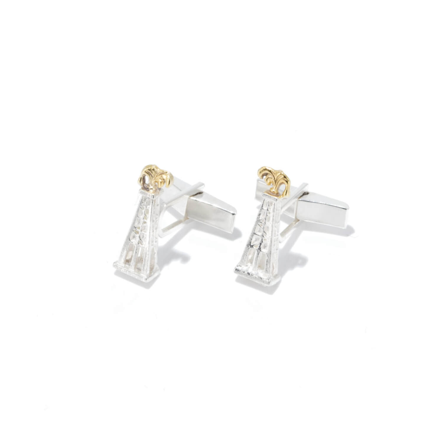 Simon Kemp Jewellers Men's Oil Derrick Cufflinks Eighteen Carat Gold On Sterling Silver