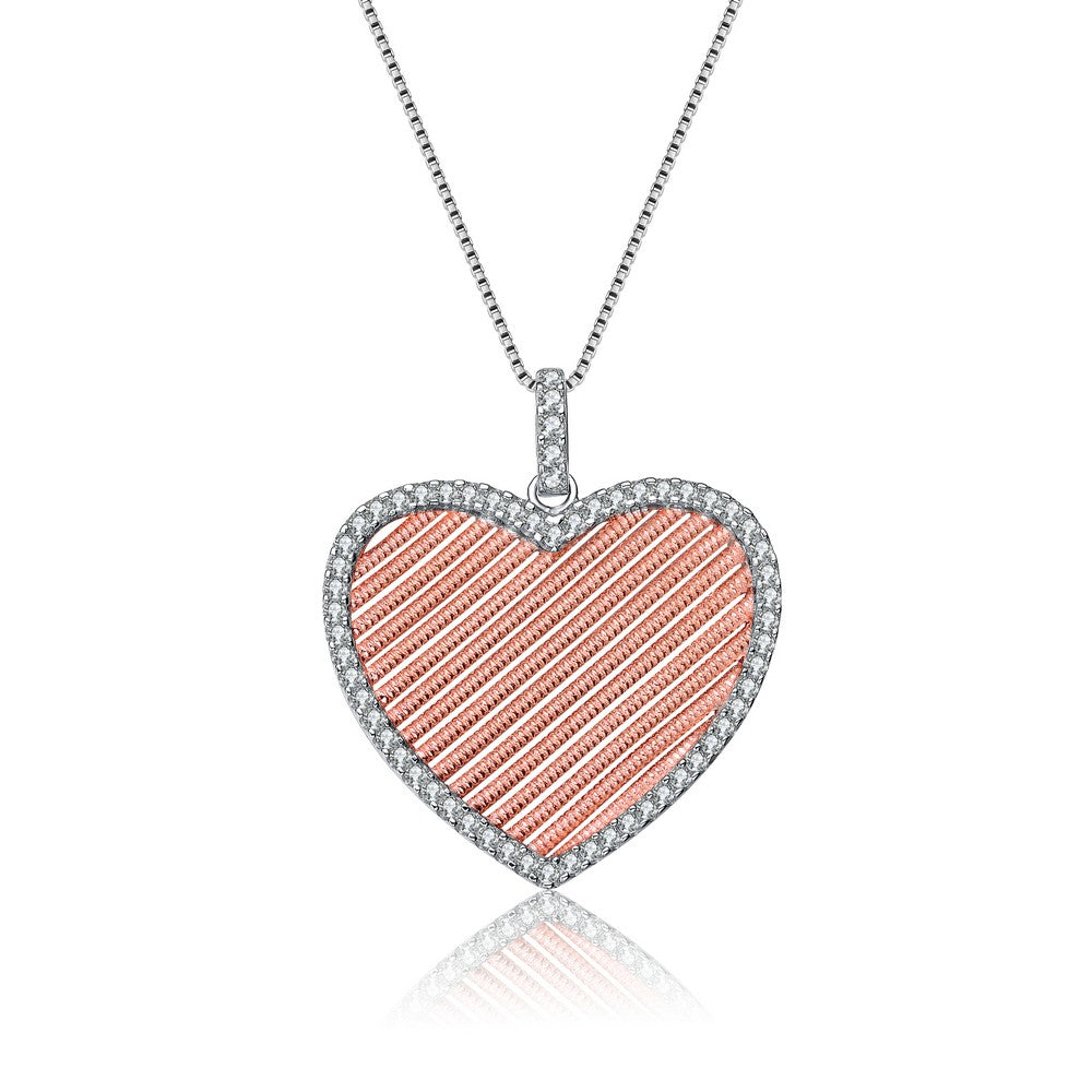 Women’s Pink / Purple / White Sterling Silver And Rose Gold Plated Heart Pendant Necklace Genevive Jewelry