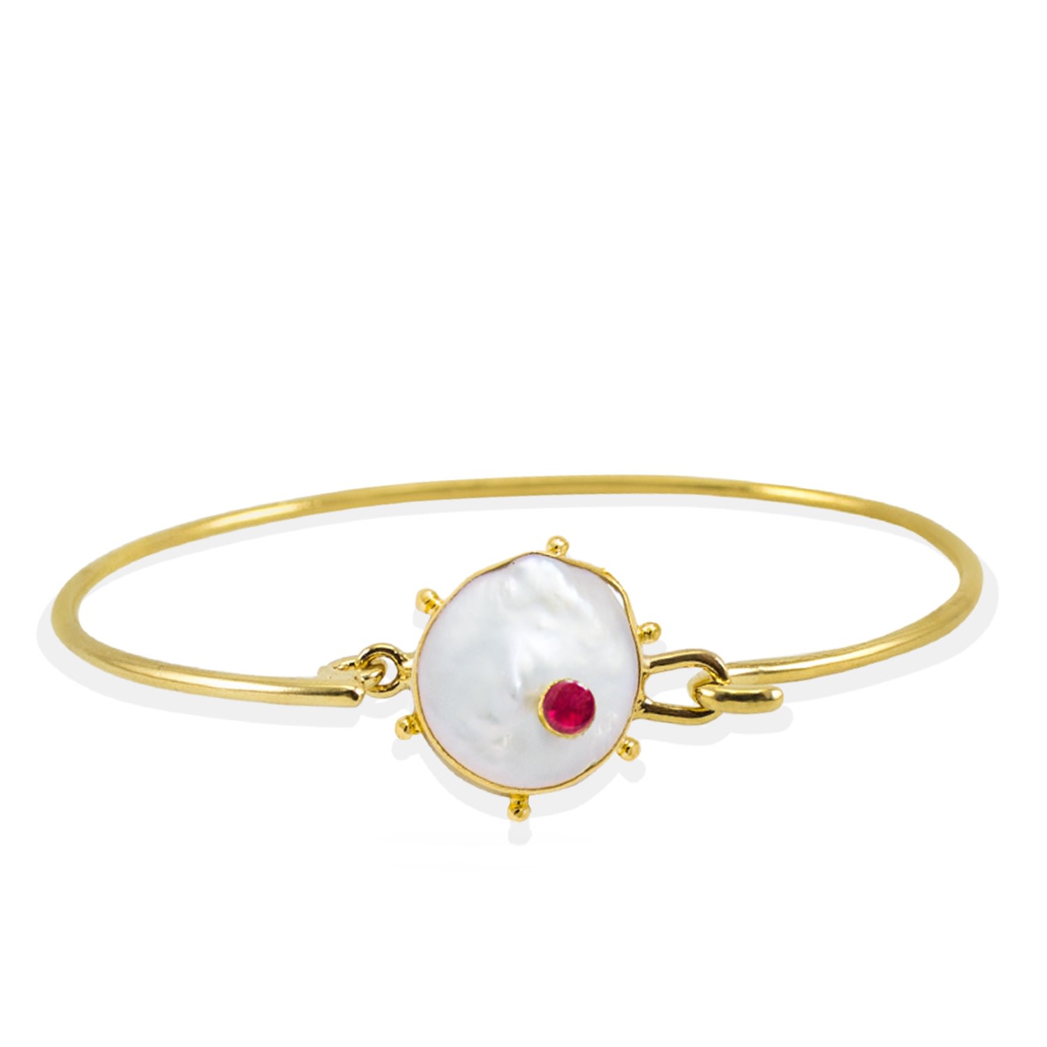 Women’s Gold Rebel Rebel Pearl & Ruby Cuff Bracelet Vintouch Italy