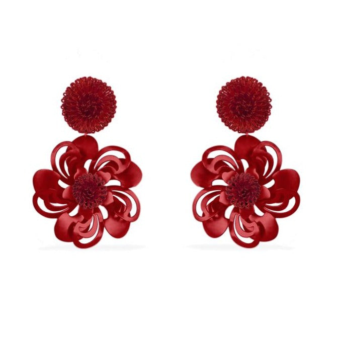 Women’s Red Pompom Flower Earrings Pat’s Jewelry