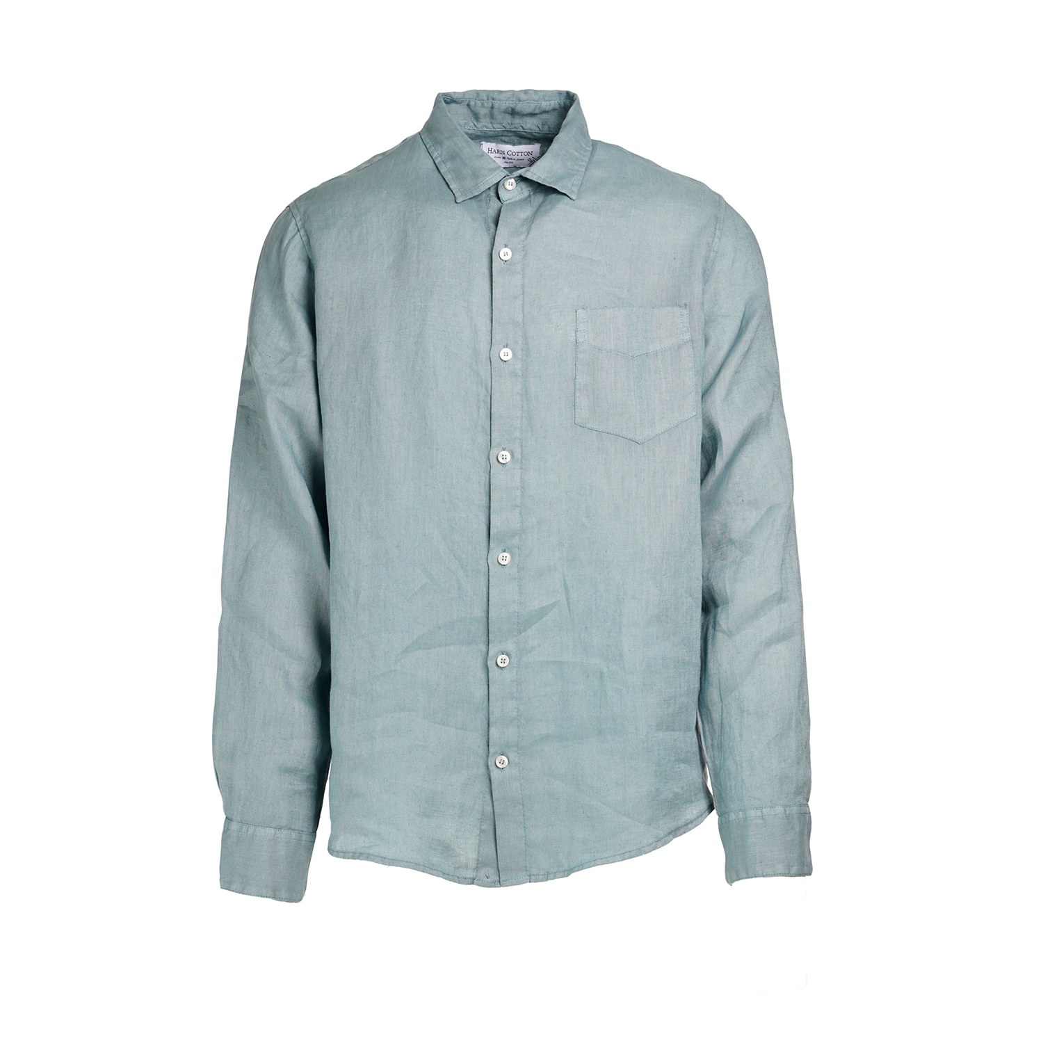 Haris Cotton Men's Grey / Blue Long Sleeved Front Pocket Linen Shirt-harbor Grey In Green