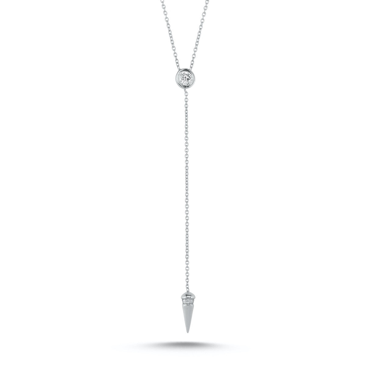 Dime Tribe Women's White Solitaire Diamond, Cone Detail Necklace In White