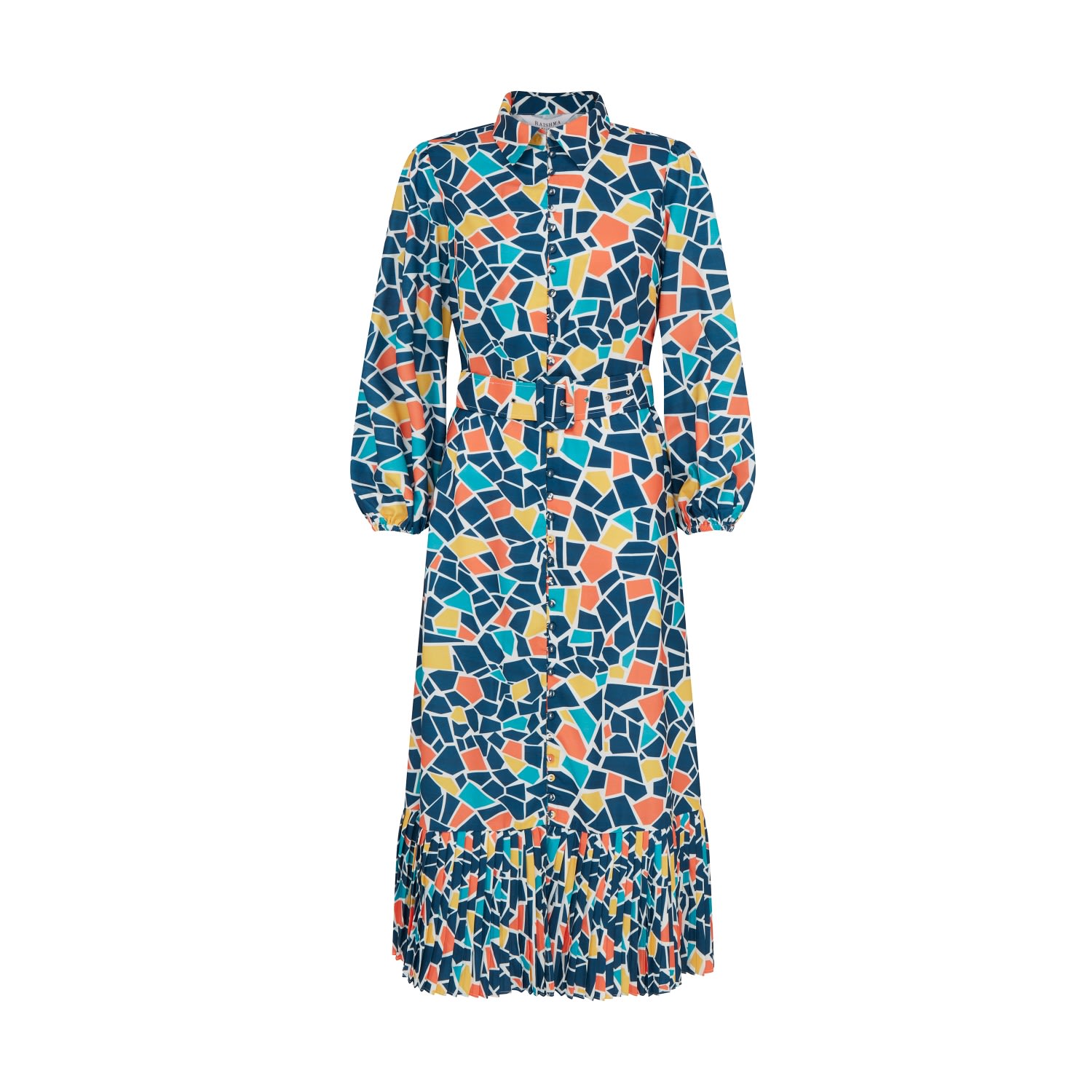 Raishma Women's Joy Vibrant Multicolored Geometric Print Long Sleeve Dress In Blue