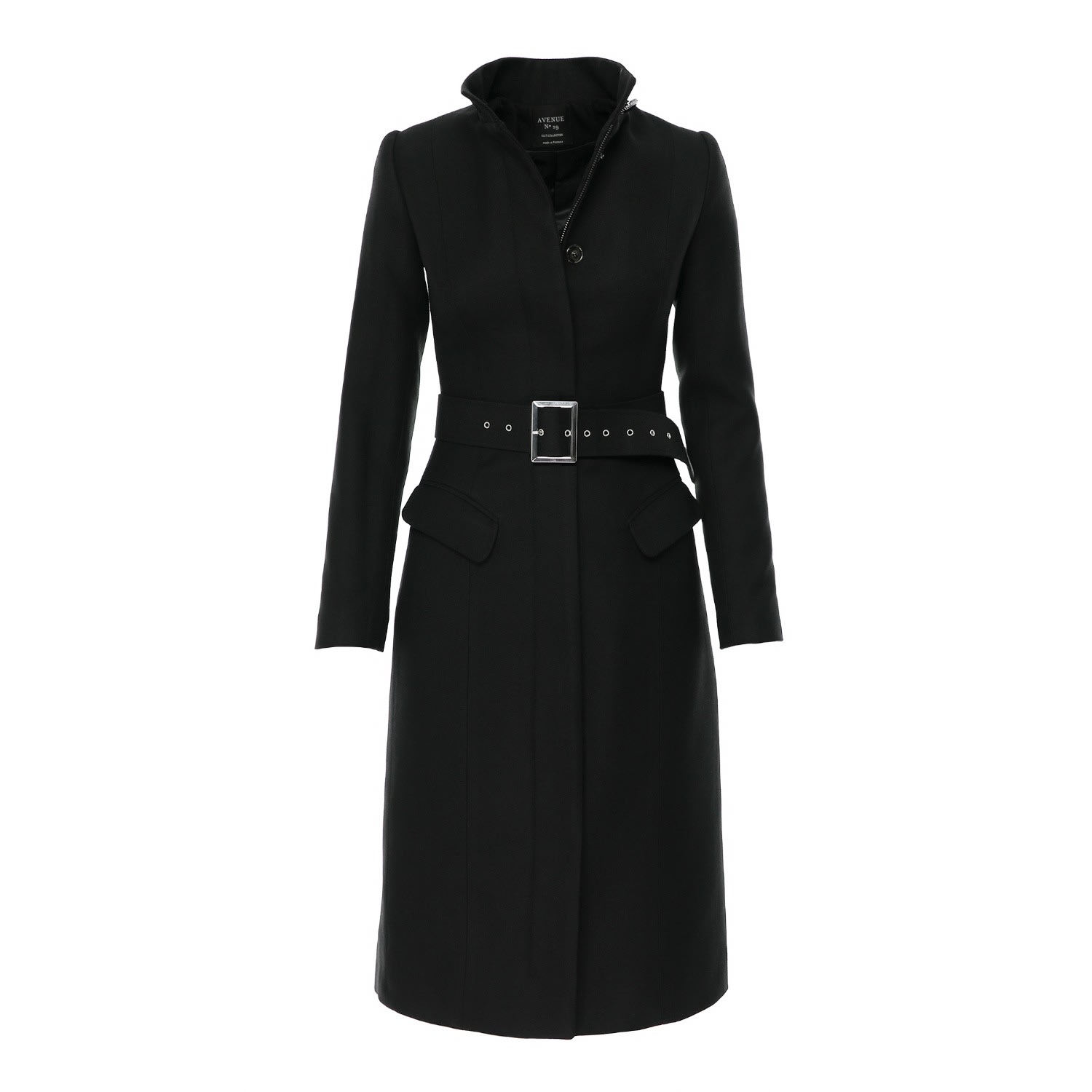 Women’s Midi Length Wool Coat With Belt - Black Extra Small Avenue no.29