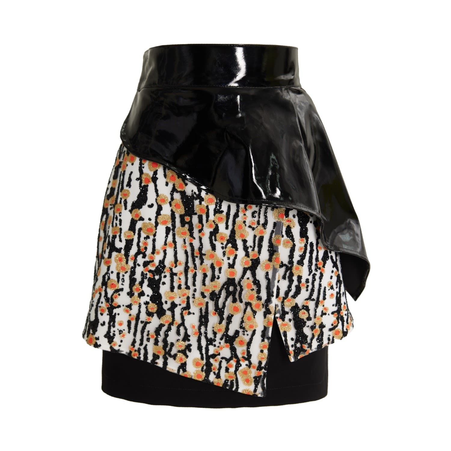 Women’s Yellow / Orange / Black High-Waisted Multi-Layered Mini Skirt With Patent Belt Orange Extra Small Julia Allert