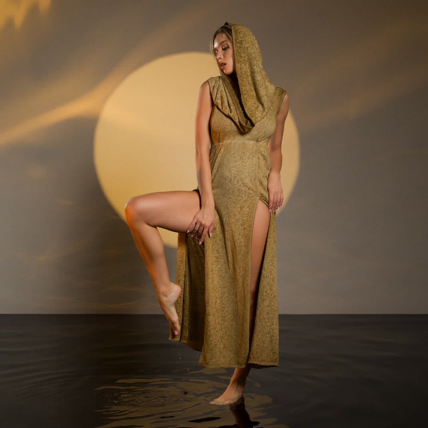 Zhenabia Hera Hooded Maxi Dress With Slits - Brown