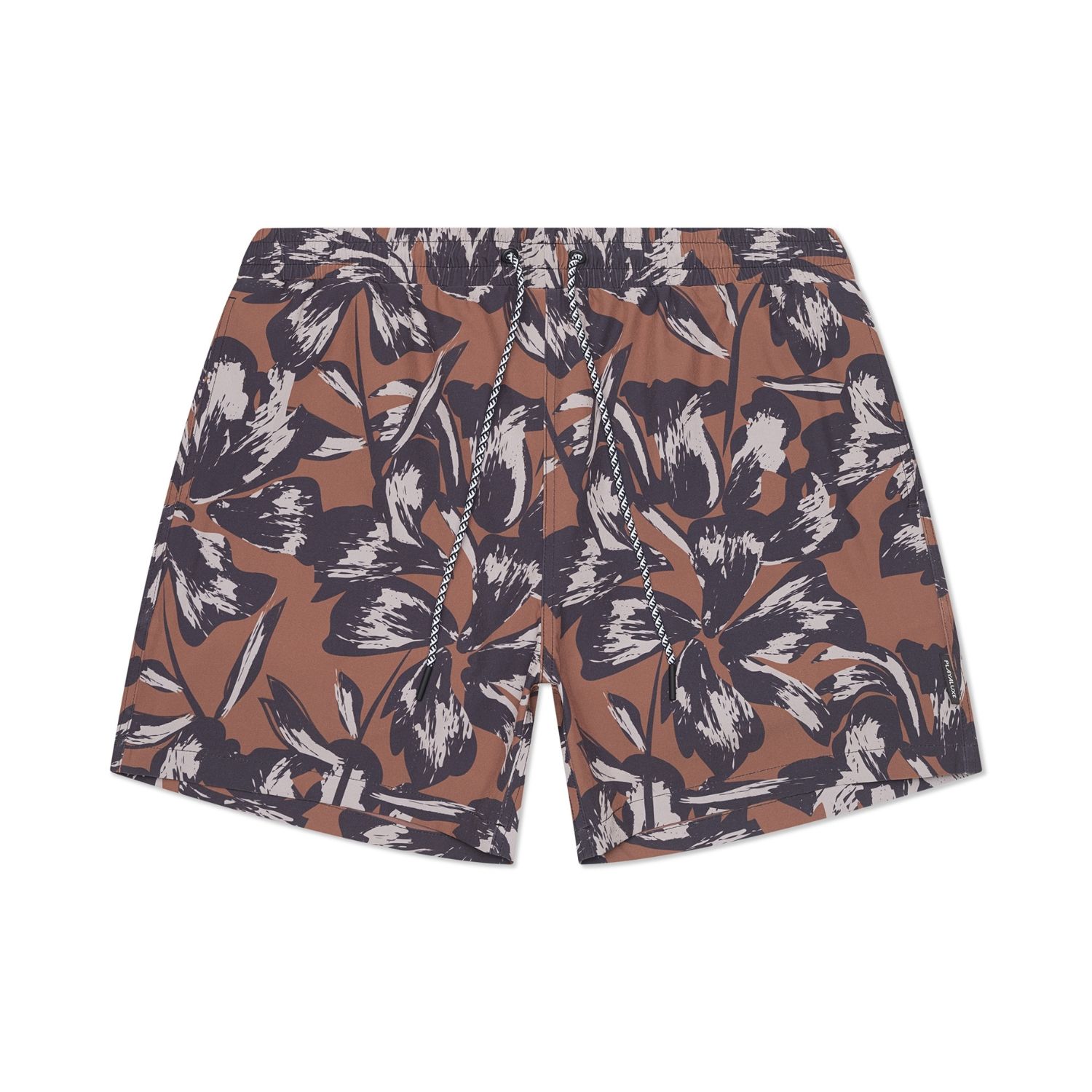Playaluxe Men's Brown Tulum Volley Swim Trunk Tobacco Flower In Brown