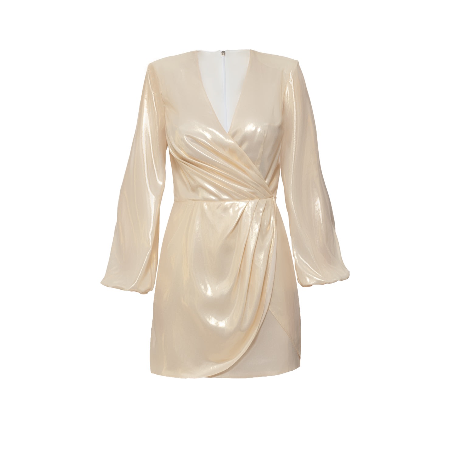 Women's Paris Metallic Gold Long Sleeve Draped Mini Dress | Large | Nomi Fame