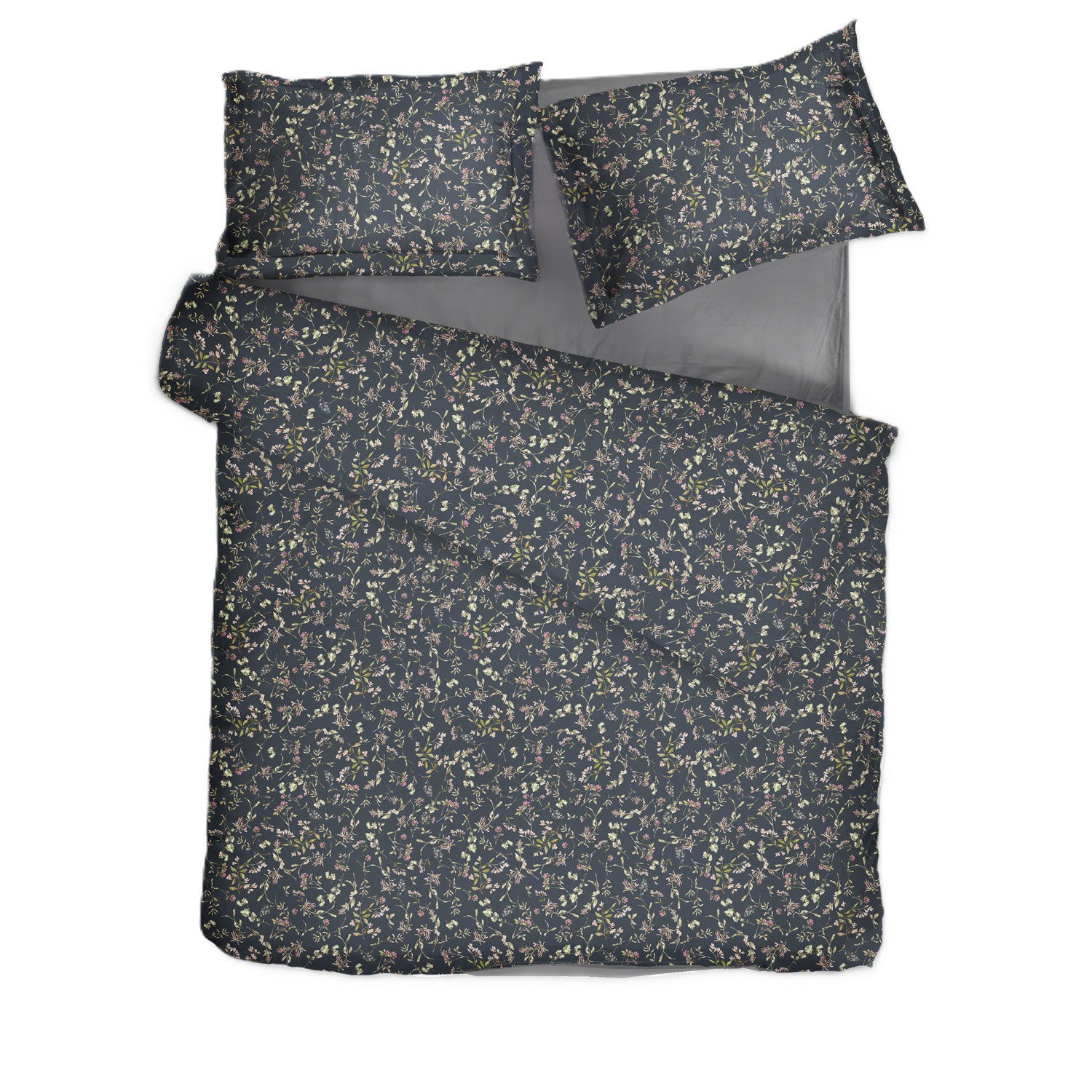 Decoflux Home Sateen Bed Linen Set Herbary Dark Grey Us King, Uk Super King In Gray