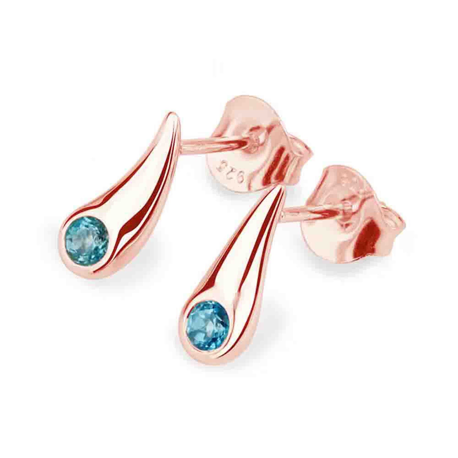 Women’s Couture Stud Earrings In Rose Gold Vermeil With Blue Swarovski Crystals Lucy Quartermaine