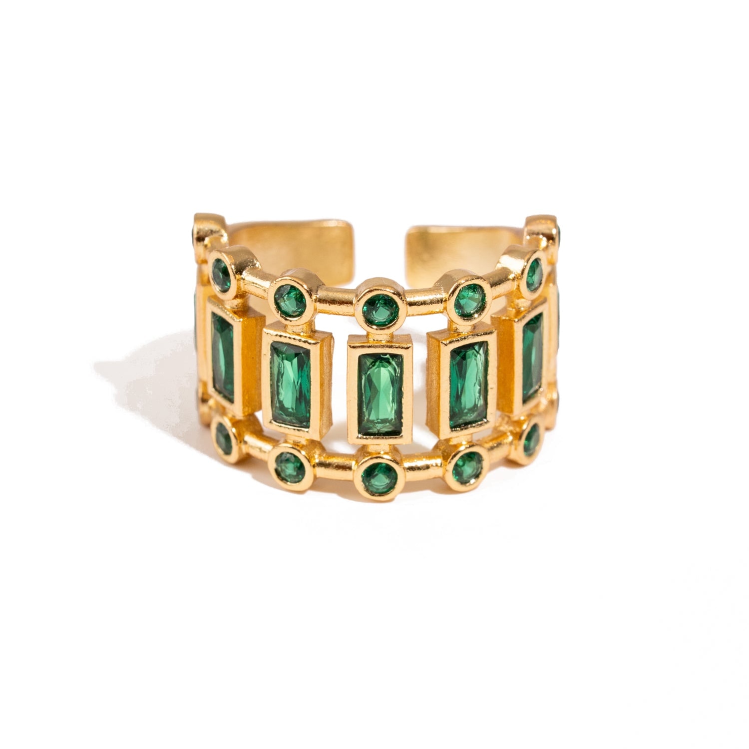 Ebru Jewelry Women's Gold / Green Radiant Majesty Emerald Gold Adjustable Cuff Ring - Green In Gold
