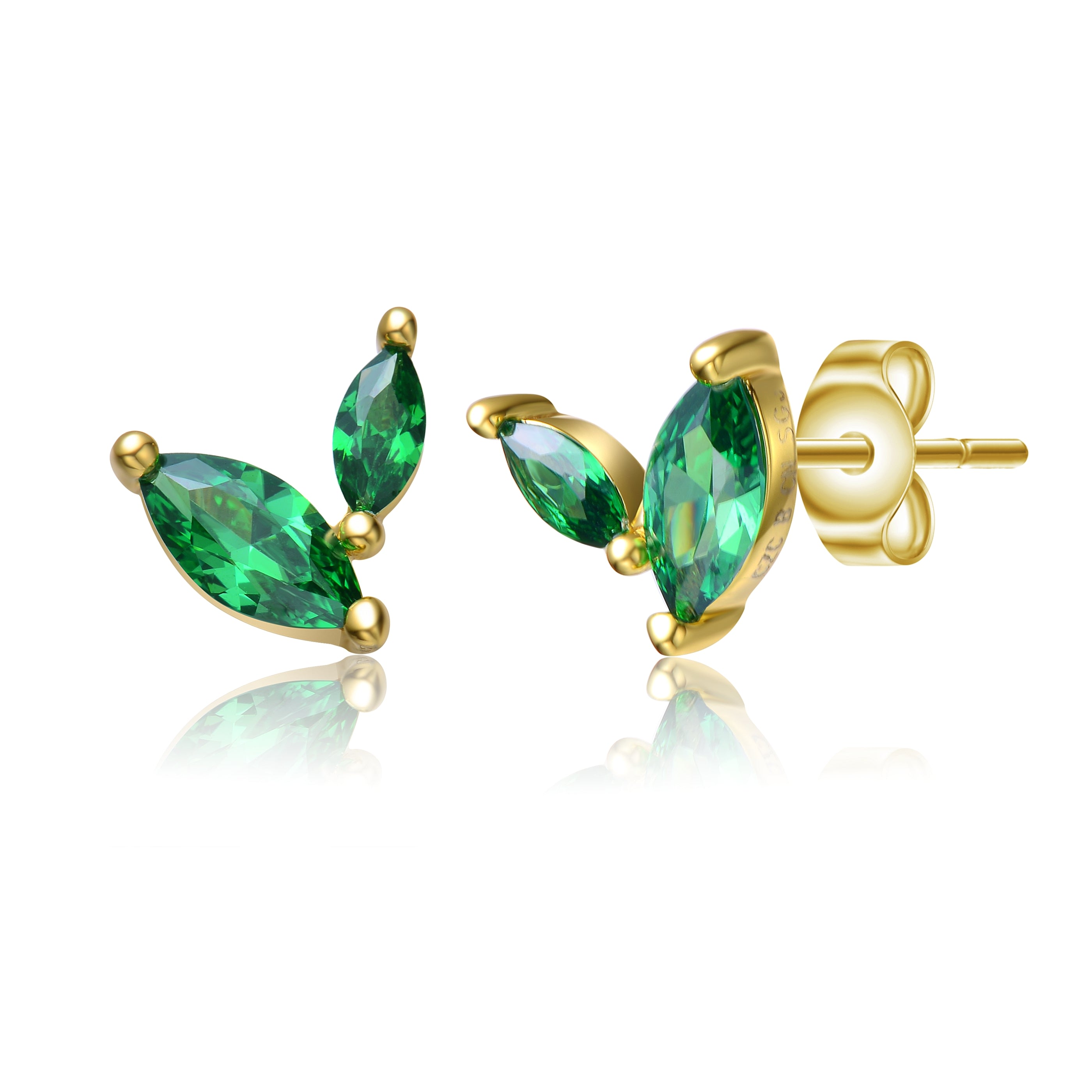 Women’s Gold / Green Rachel Glauber Kids Gold Plated Green Cubic Zirconia Fern Leaf Stud Earrings Genevive Jewelry