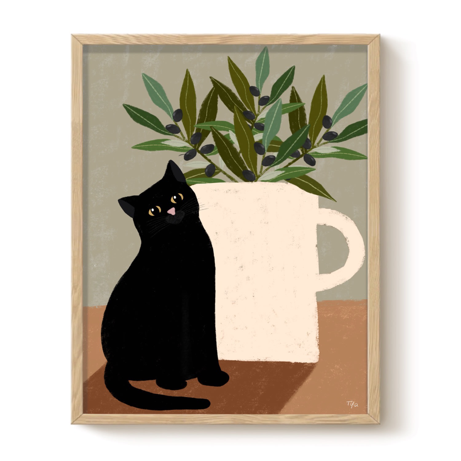 The Paper Tail Black Cat And Olives - Art Print - Large In Multi