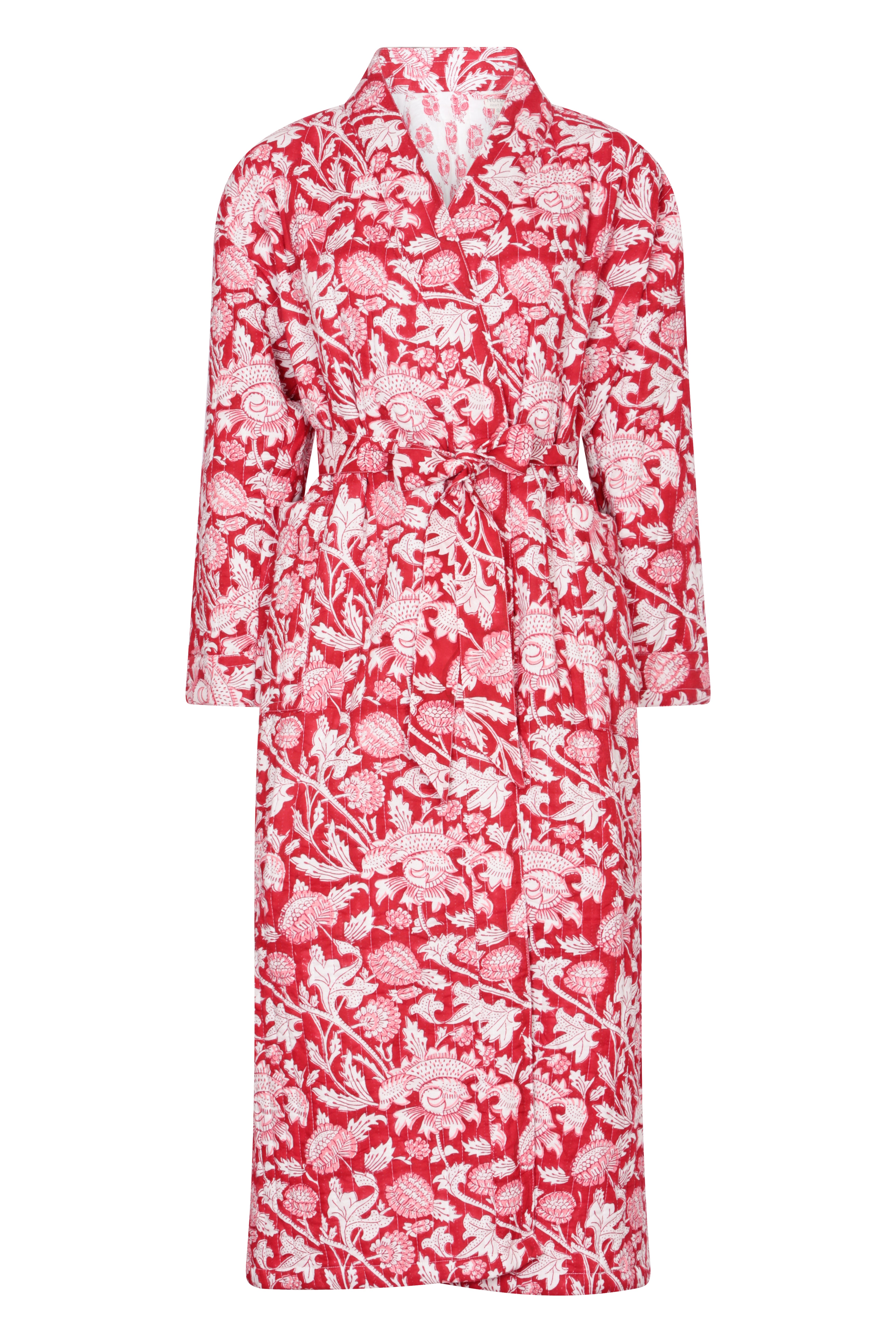 Nologo-chic Women's Luxury Quilted Hand Block Printed Robe - Vintage Red In Red