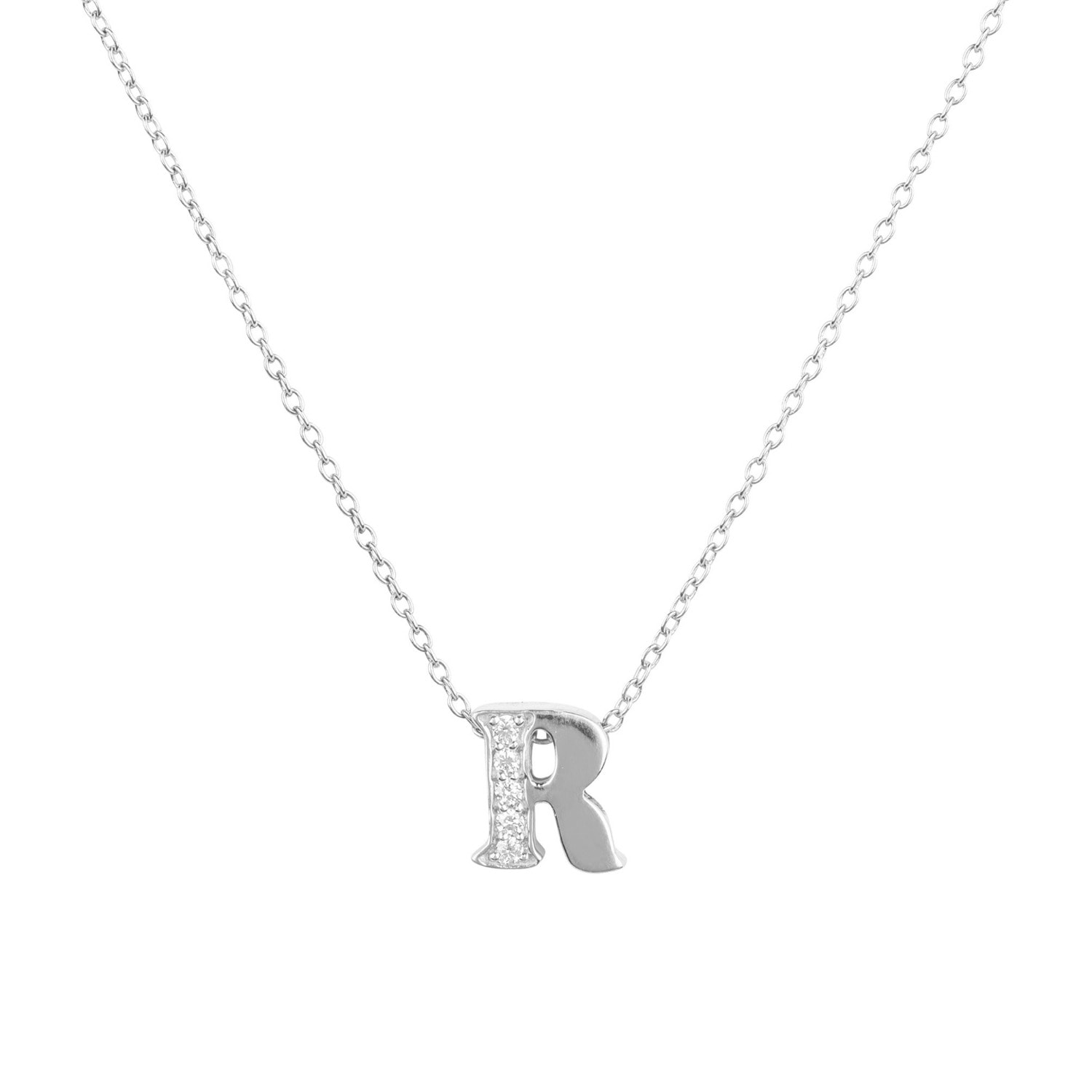 Women’s Diamond Initial Letter Pendant Necklace Silver R Latelita