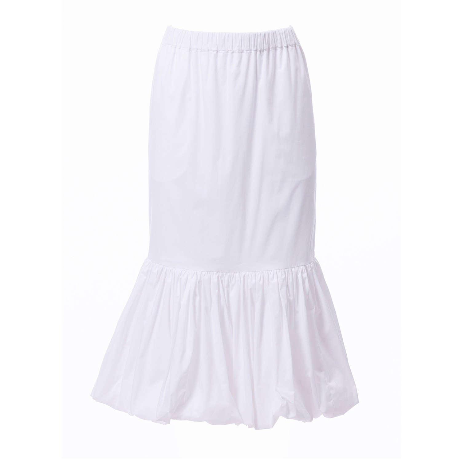 Carloslines Women's Balloon Flounce Elasticized Waist Sheath Cotton Skirt With Pockets In Cotton White Solid In White