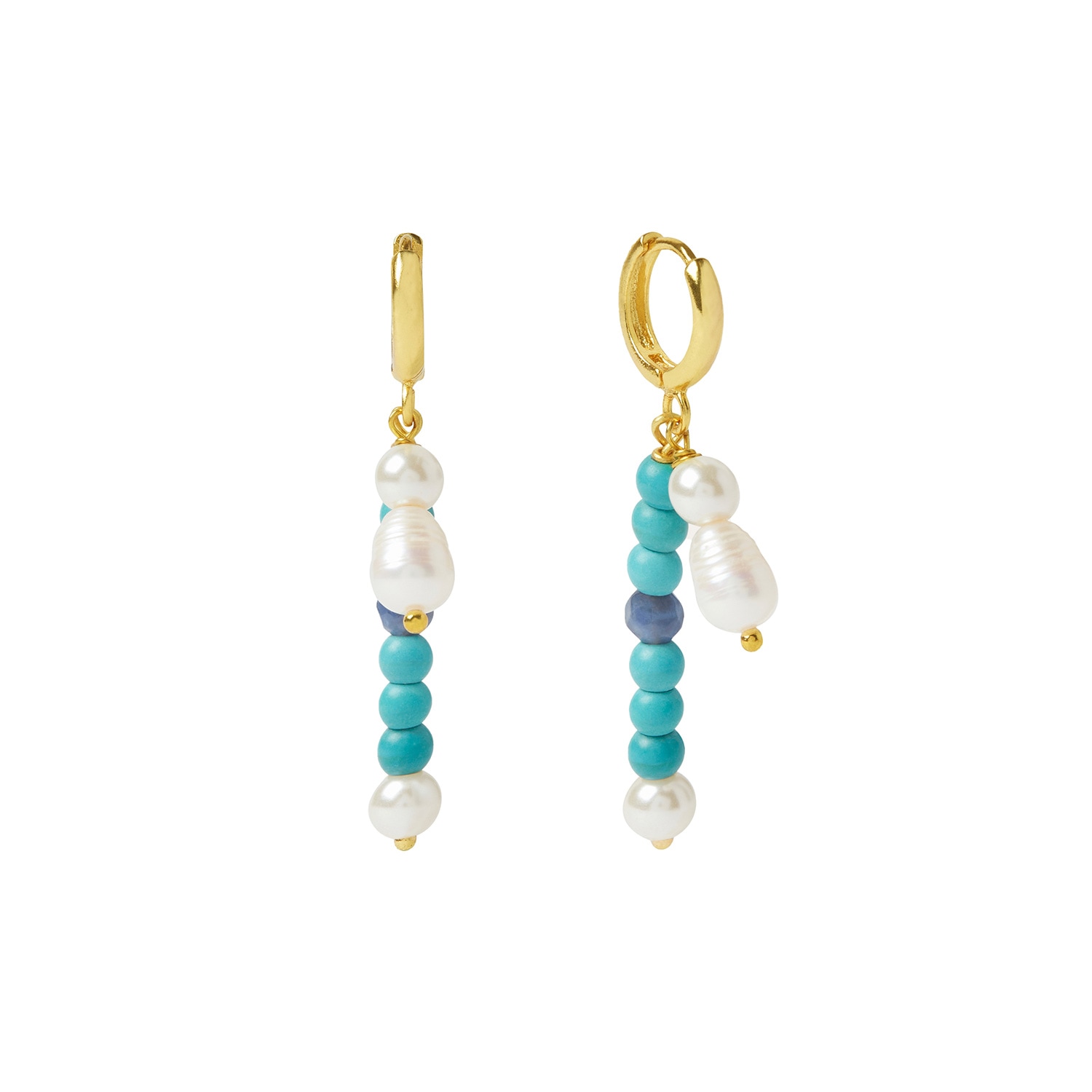 Ottoman Hands Women's Blue / White Aspen Pearl And Turquoise Huggie Earrings In Gray