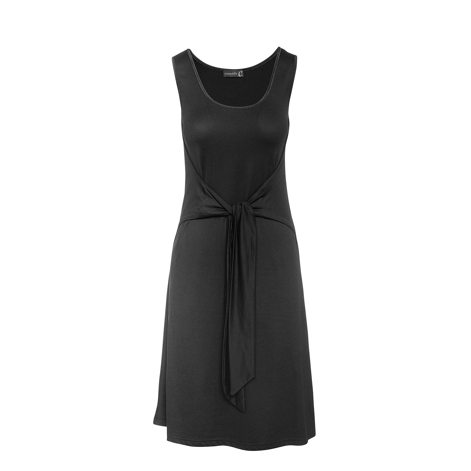 Conquista Women's Black Tie Waist Sleeveless Dress By  Fashion In Black