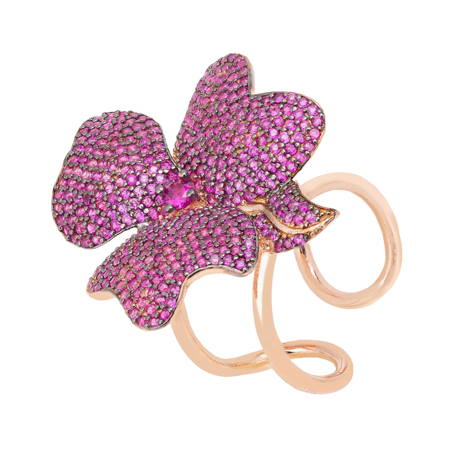 Latelita Women's Rose Gold / Red / Orange Flower Cocktail Ring Rosegold Ruby