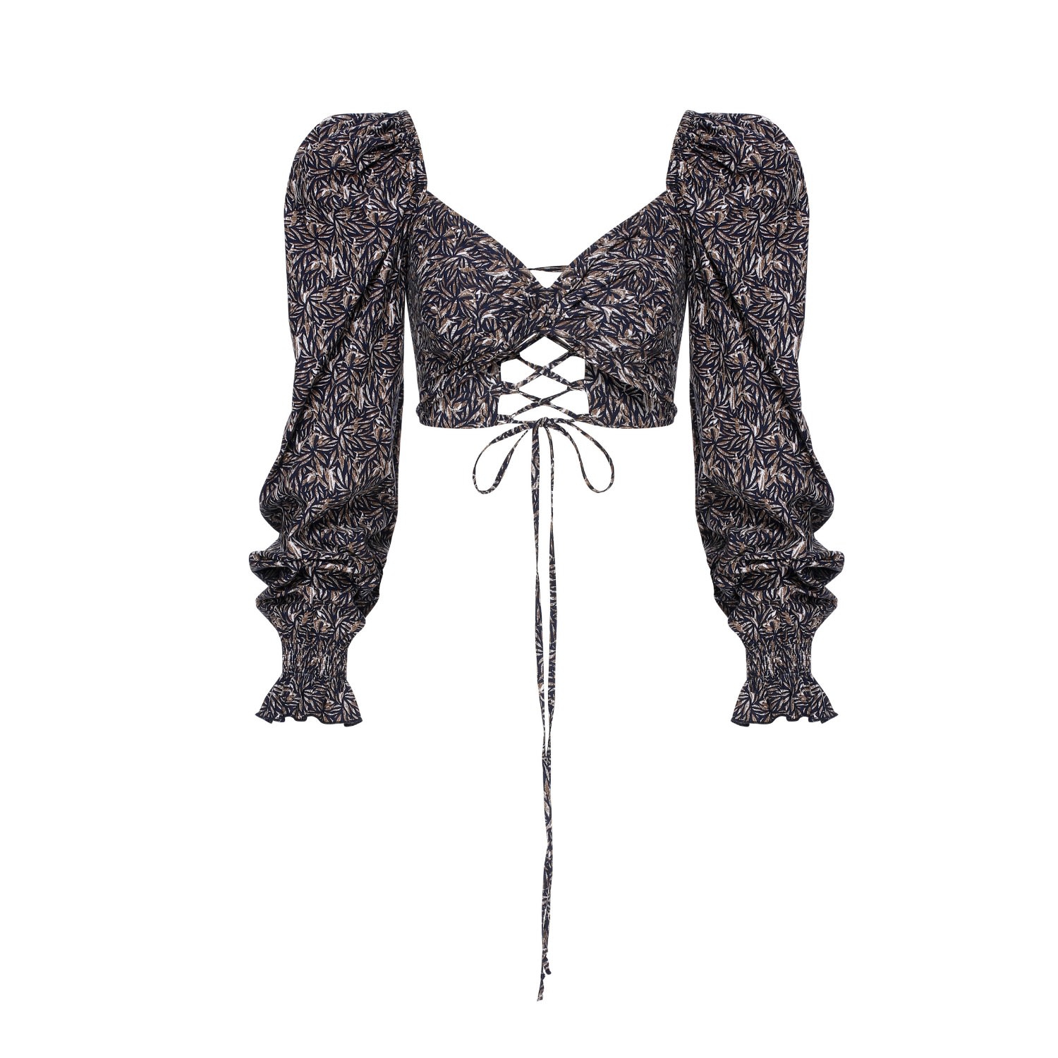 Nazli Ceren Women's Lolly Tie Back Printed Poplin Top In Dark Brown In Brown
