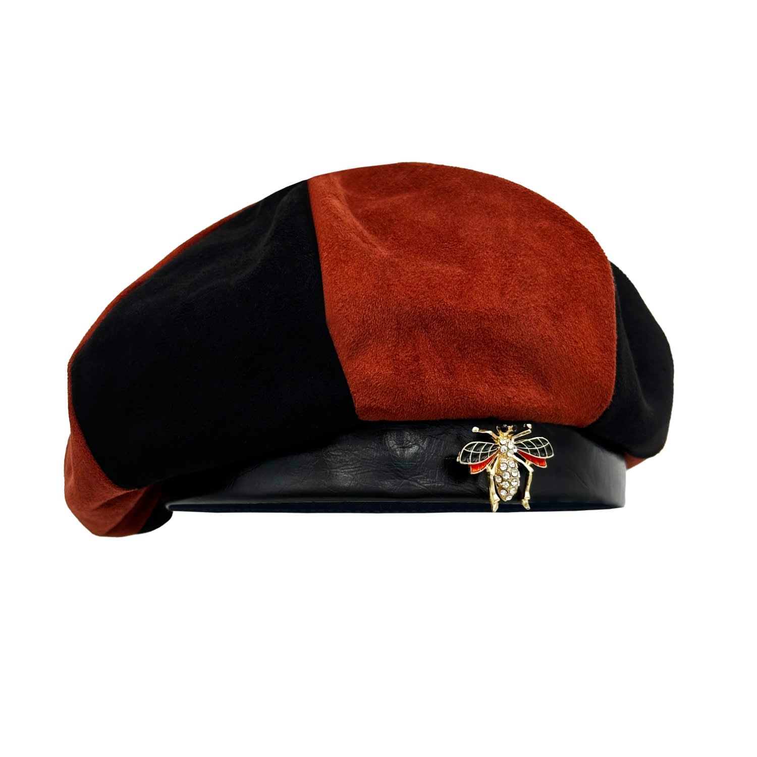 Lara Ari Women's Black / Brown Brown & Black Suede - Faux Leather Beret In Multi