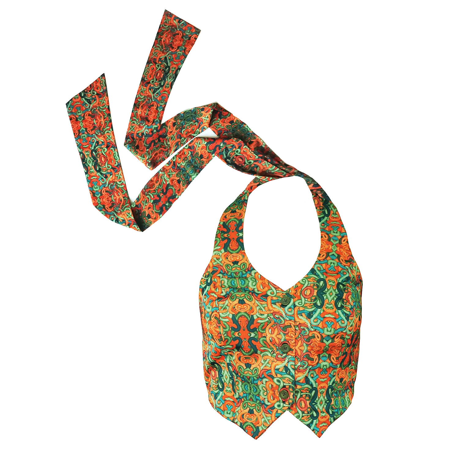 Janara Jones Women's Brown / Green Snakes Print Satin With Buttons Vest In Brown/green