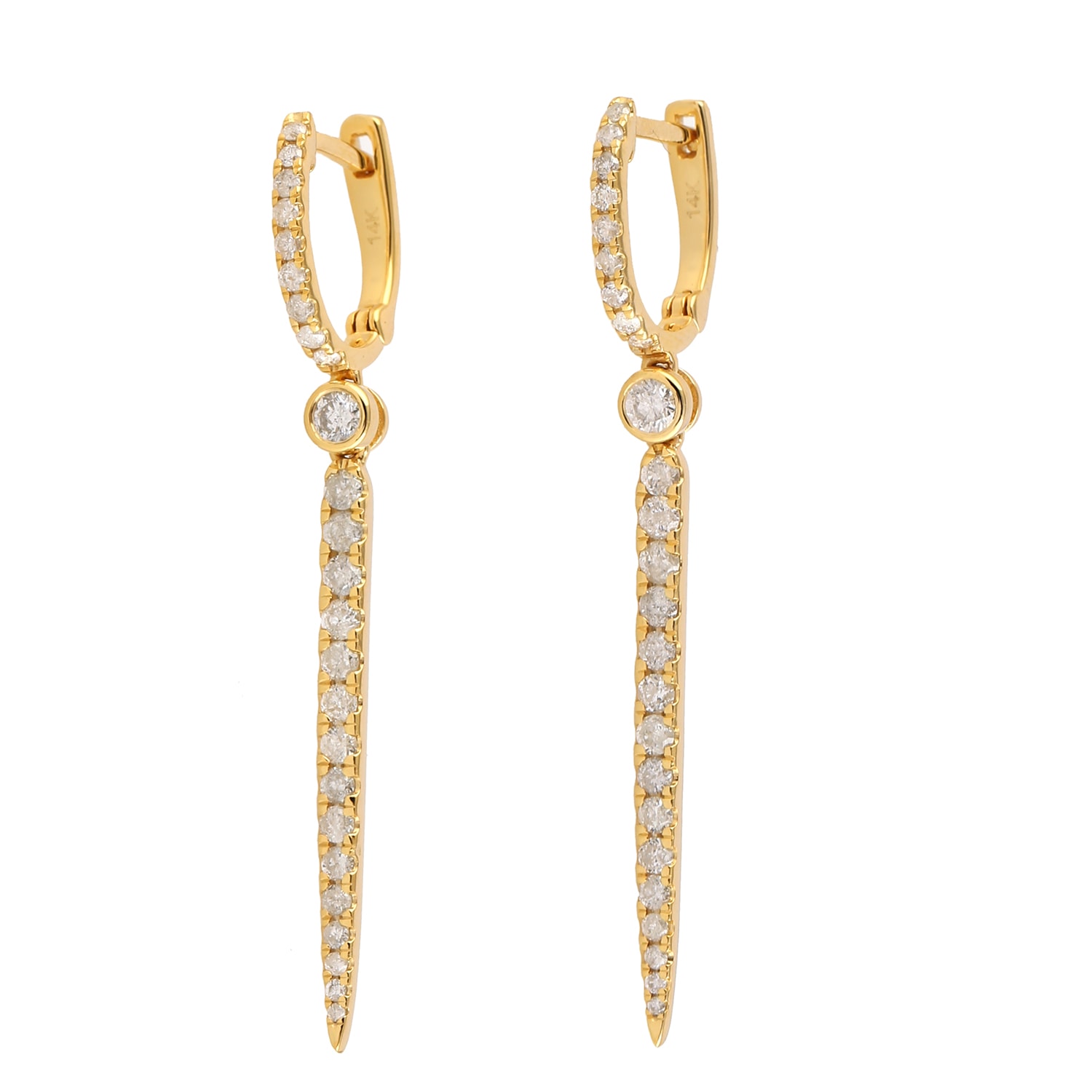 Women’s Gold / White Natural Diamond Designer Dangle Earrings 14K Yellow Gold Artisan