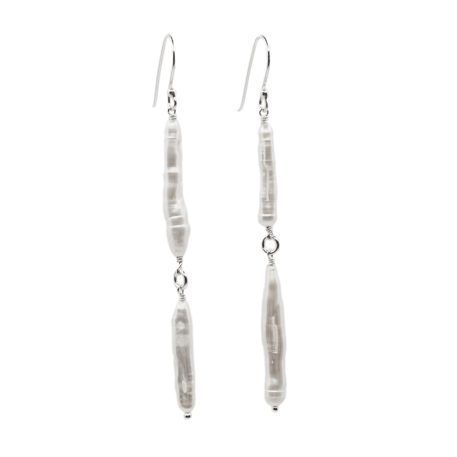 Nakiit Women's White / Silver Needle Pearl Drop Earrings In Multi