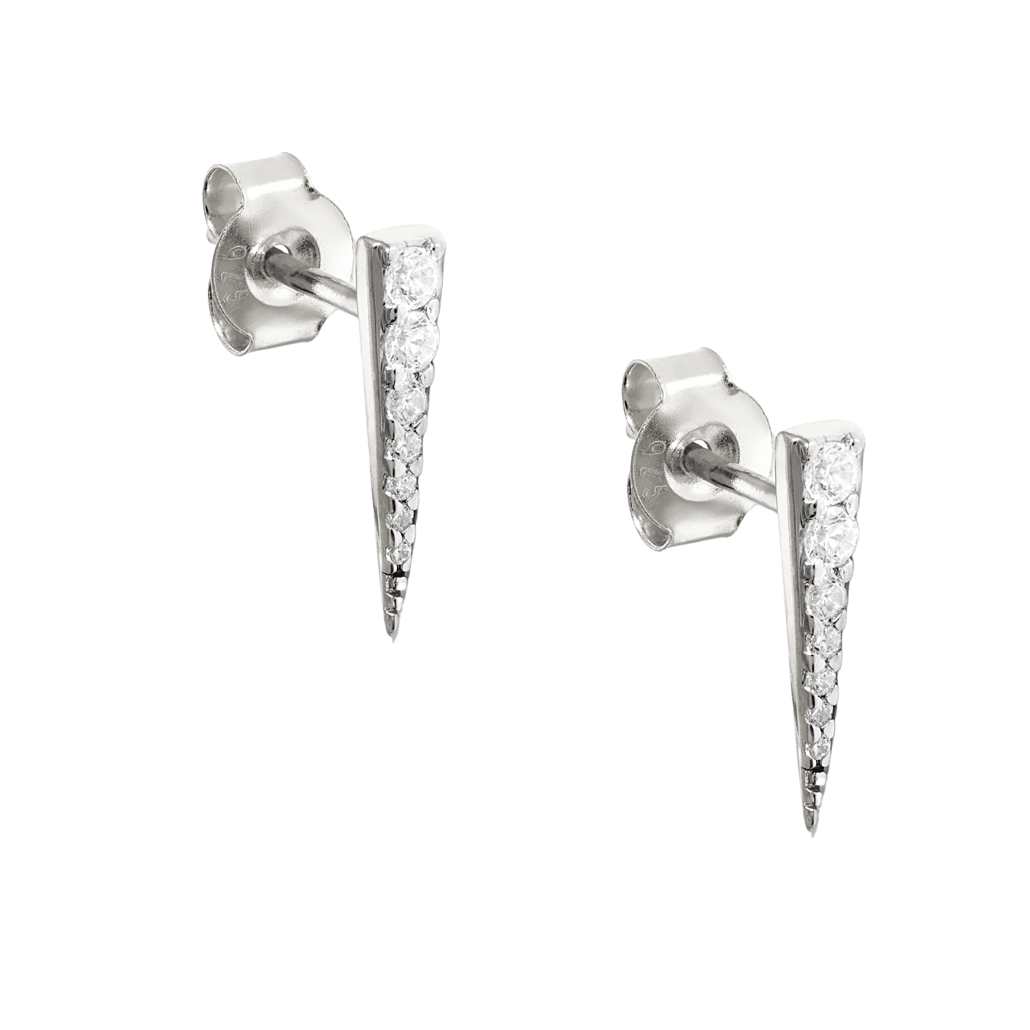 Spero London Women's Long Pave Dagger Stud Earrings Sterling Silver - Silver In Silver