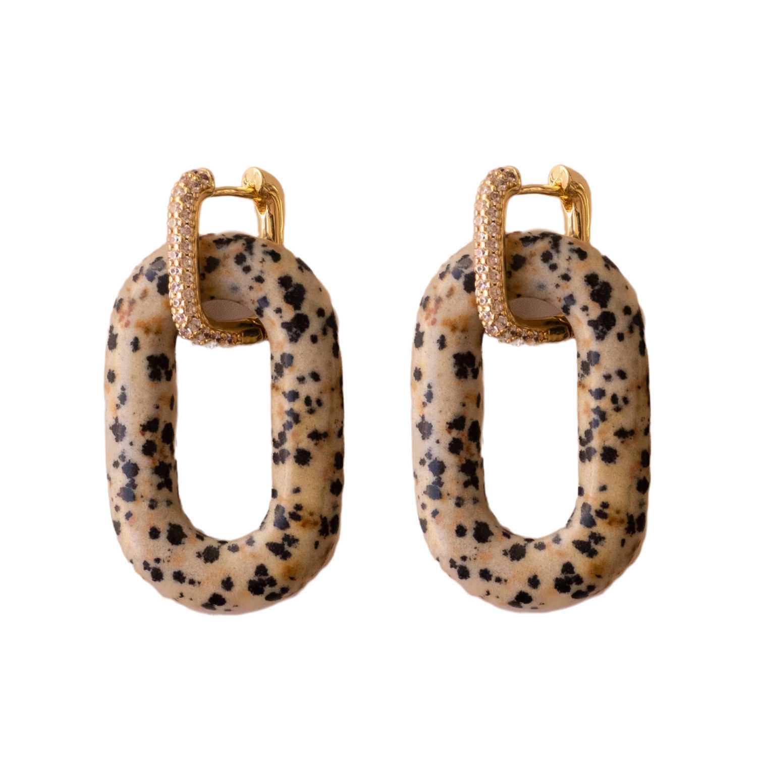 Lucky O’s Women's Zero Dalmatian Jasper Golden Crystal Earrings In Multi