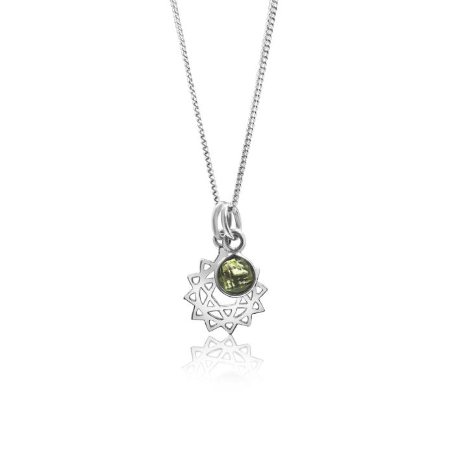 The Jewellery Store London Women's Green / Silver Heart Chakra/anahata Chakra Charm Necklace In Sterling Silver – Peridot
