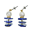 Farra Flat Lapis Lazuli Stone With Freshwater Pearls Pin Earrings