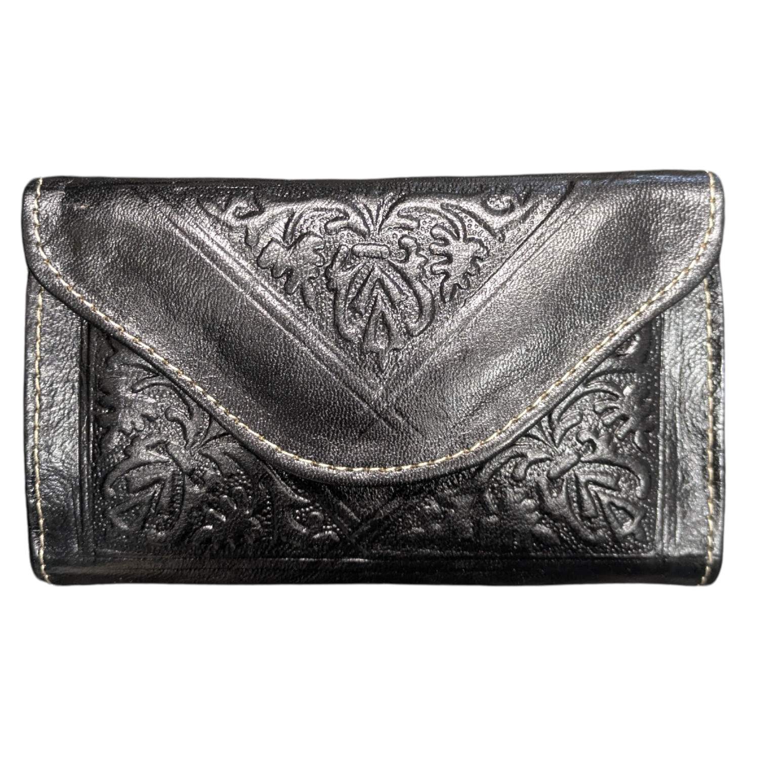 Women's Small Leather Tri-Fold Purse Black | Berber Leather