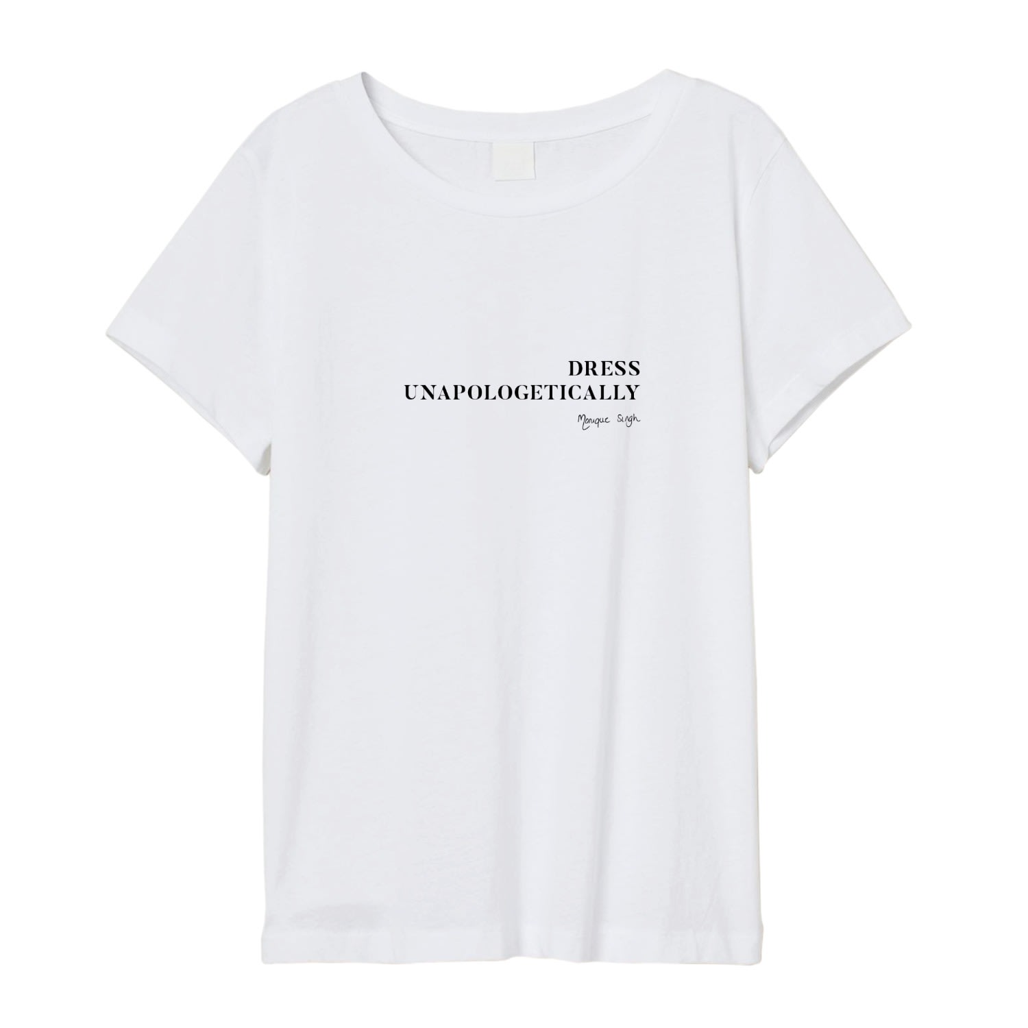 Women’s White Dress Unapologetically Tee T-Shirt Large Monique Singh